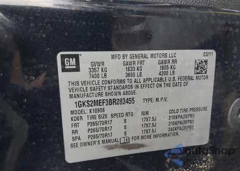 2011 GMC Yukon Xl 1500 Denali from USA, damaged, VIN 1GKS2MEF3BR283455